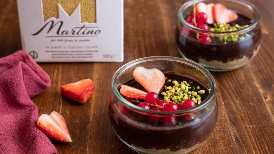 Dark chocolate and pistachio couscous dessert