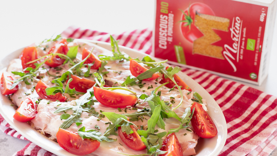 Delicious couscous and ham appetizer