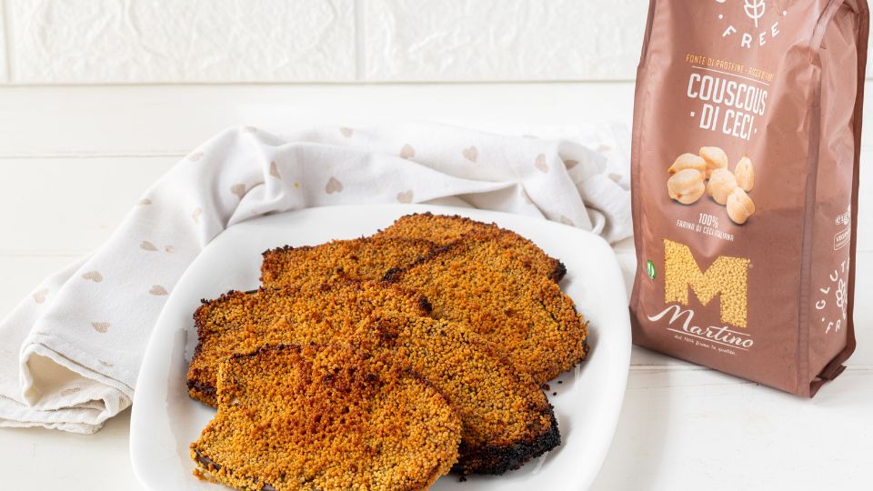 Baked eggplant cutlets with couscous breading