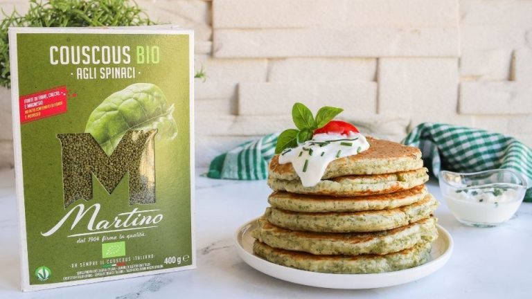 Savory pancakes with spinach couscous