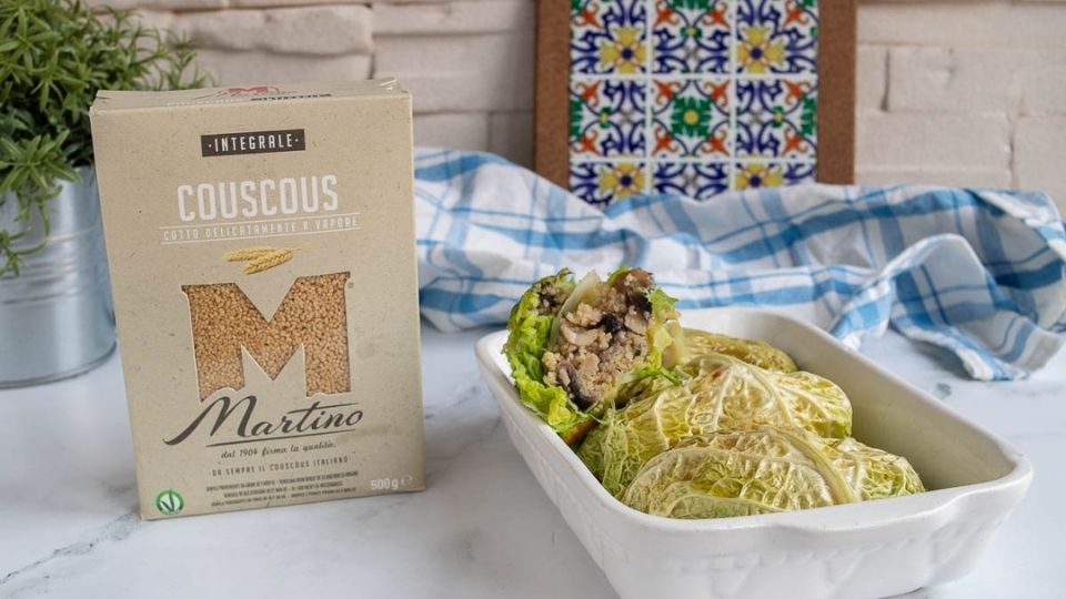 Cabbage rolls with couscous and mushrooms