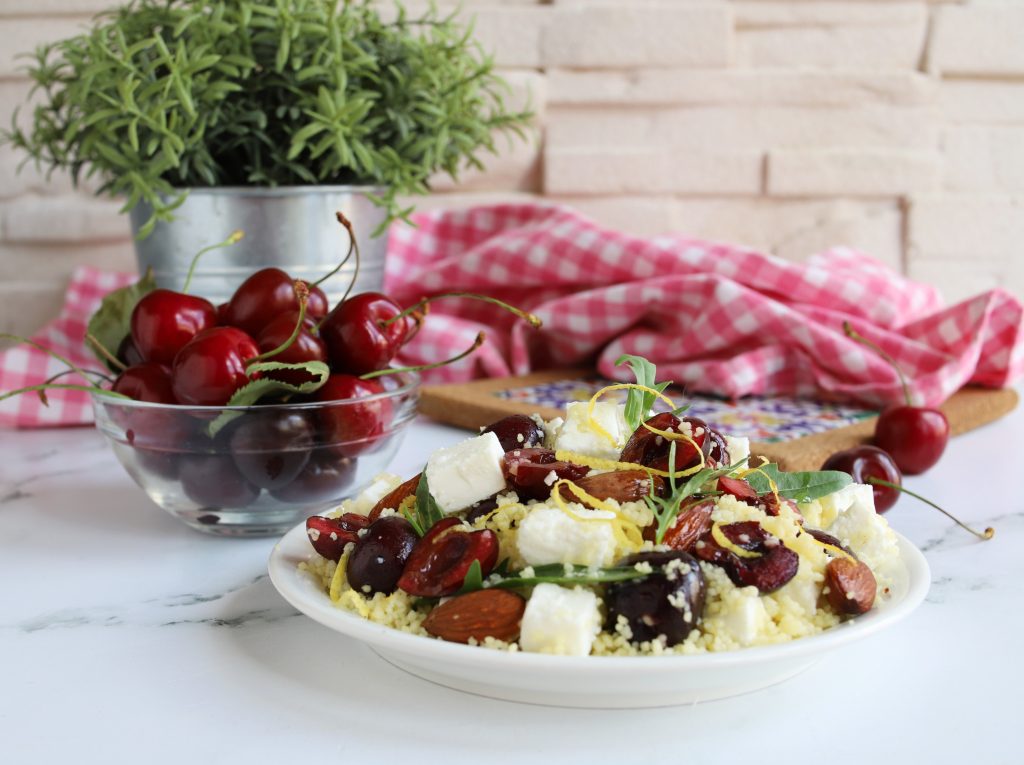 Couscous with Cherries, Feta, and Arugula