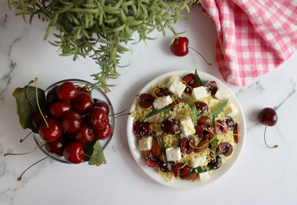 Couscous with Cherries, Feta, and Arugula