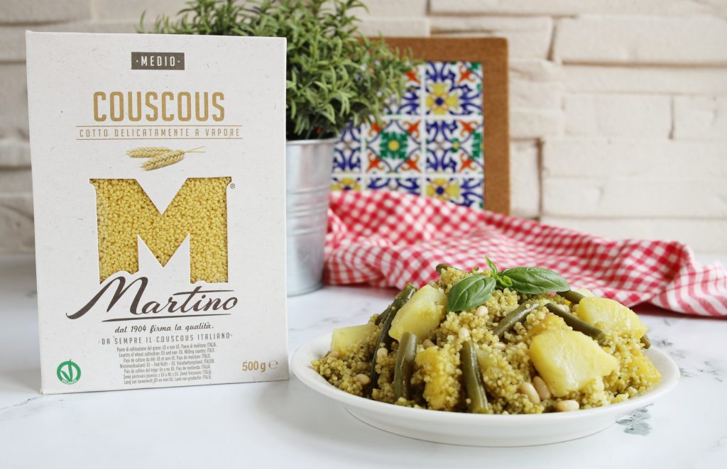 Couscous with Green Beans, Potatoes, and Basil Pesto