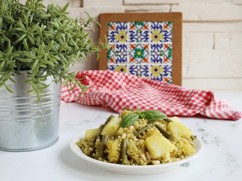 Couscous with Green Beans, Potatoes, and Basil Pesto