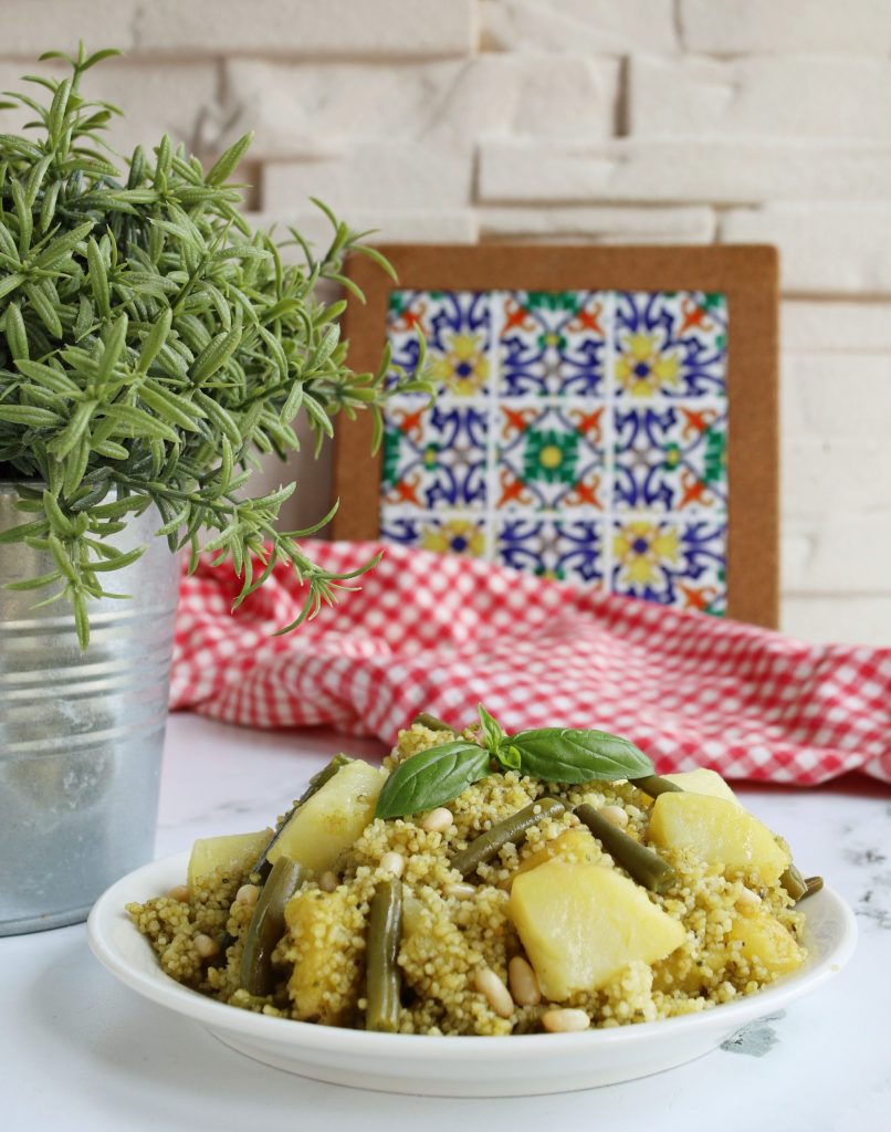 Couscous with Green Beans, Potatoes, and Basil Pesto