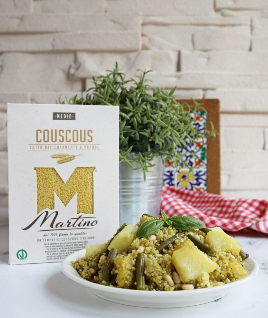 Couscous with Green Beans, Potatoes, and Basil Pesto