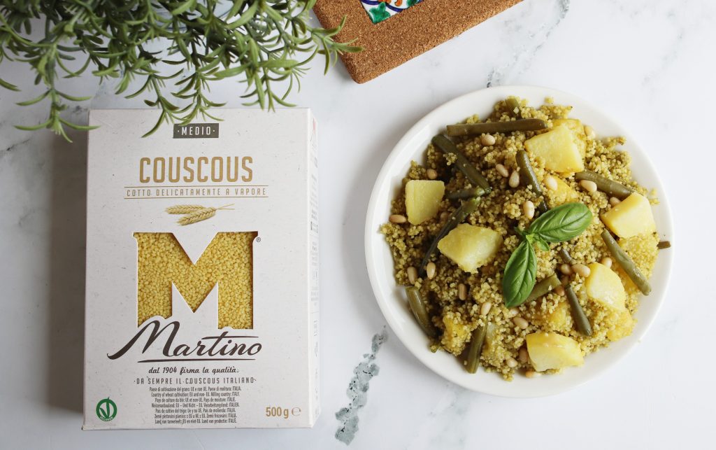 Couscous with Green Beans, Potatoes, and Basil Pesto