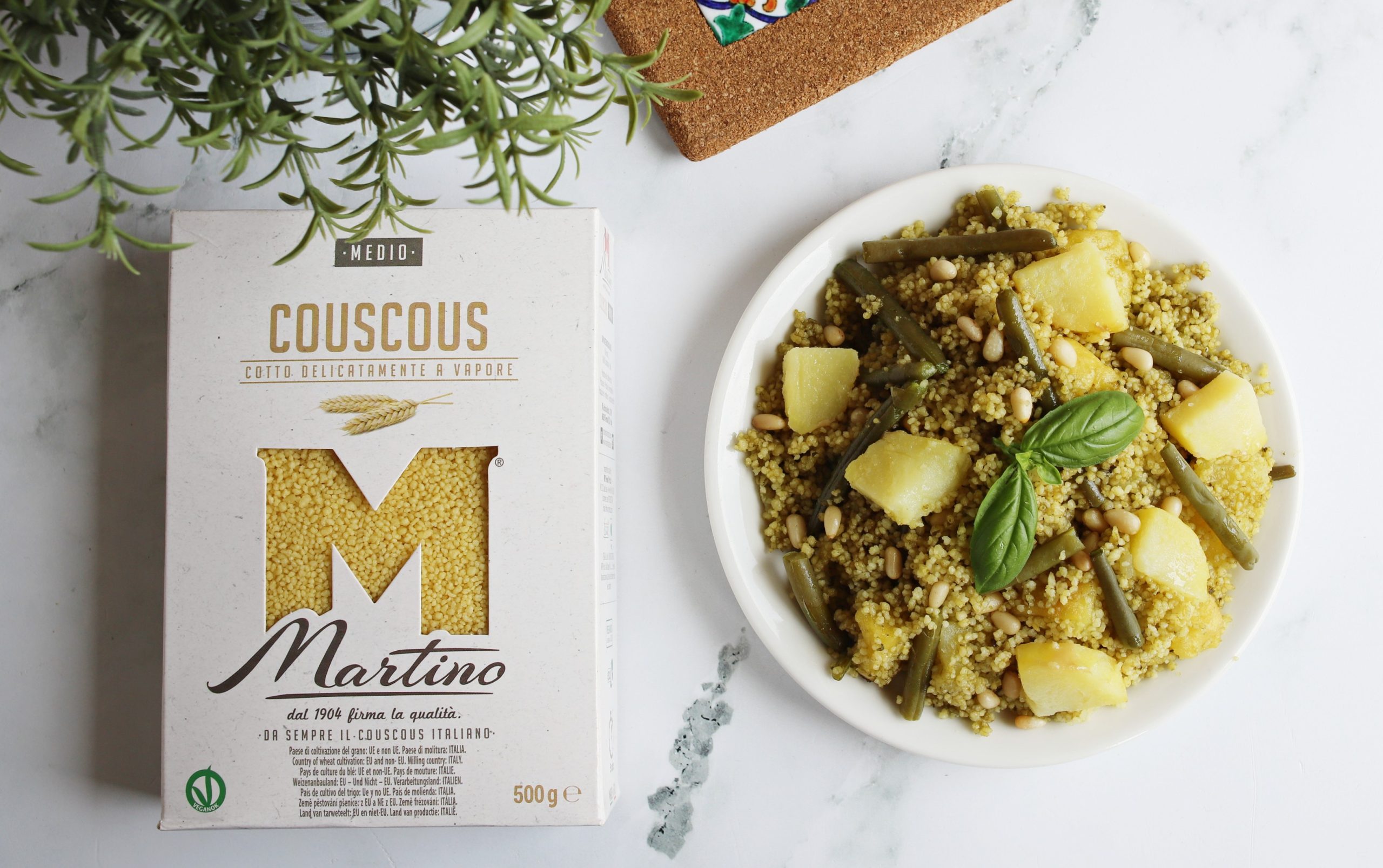 Couscous with Green Beans, Potatoes, and Basil Pesto