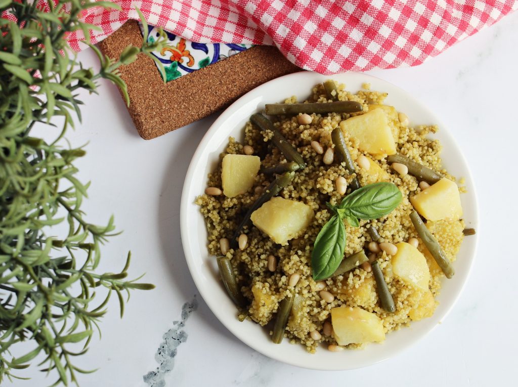 Couscous with Green Beans, Potatoes, and Basil Pesto