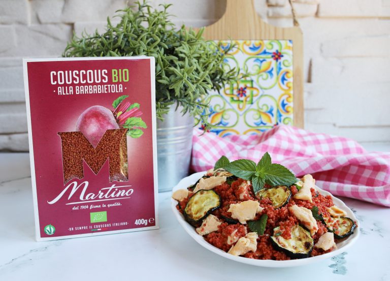 BEETROOT COUSCOUS WITH SALMON AND ZUCCHINI