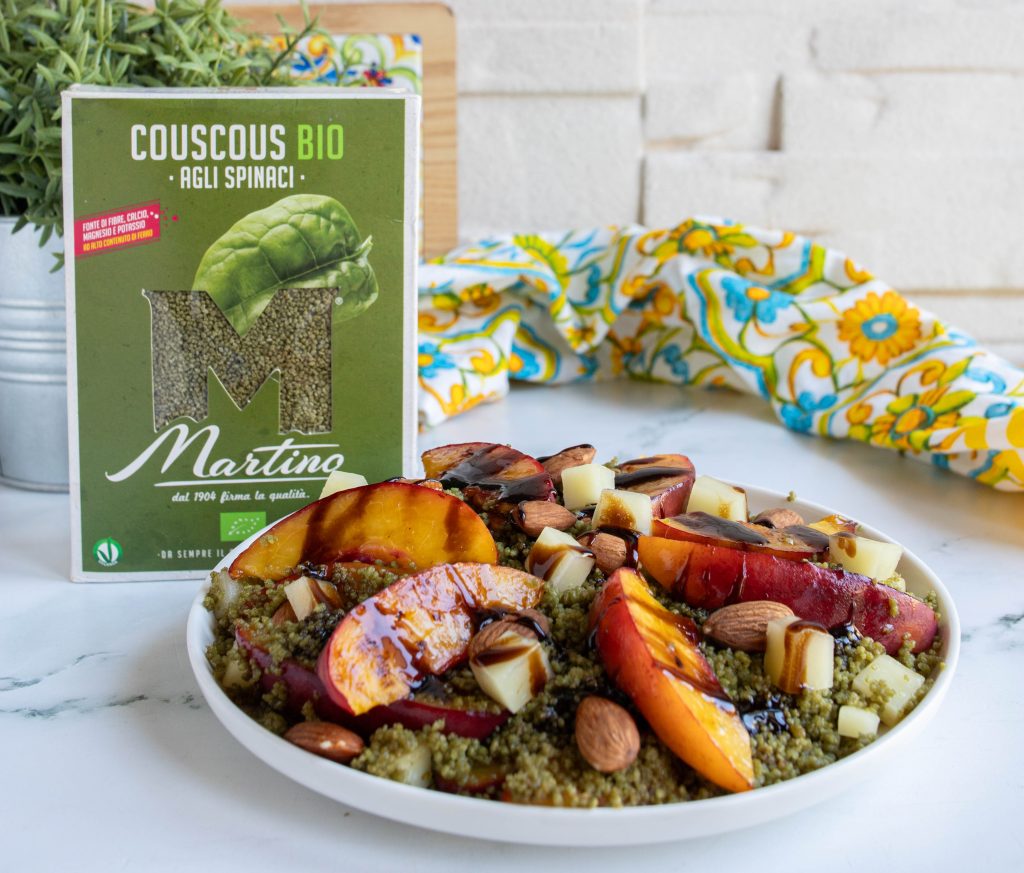 COUSCOUS AGLI SPINACI  CON PESCHE GRIGLIATE E PECORINO