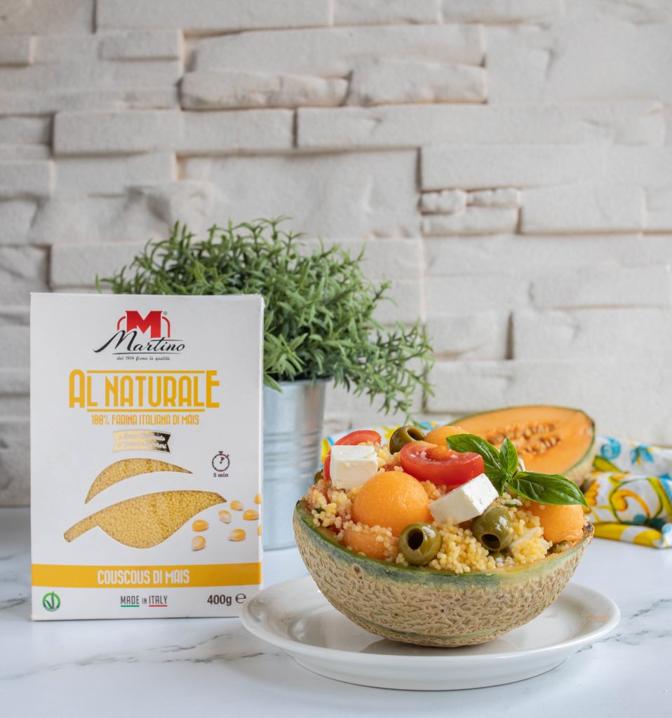 COUSCOUS DI MAIS CON MELONE E FETA