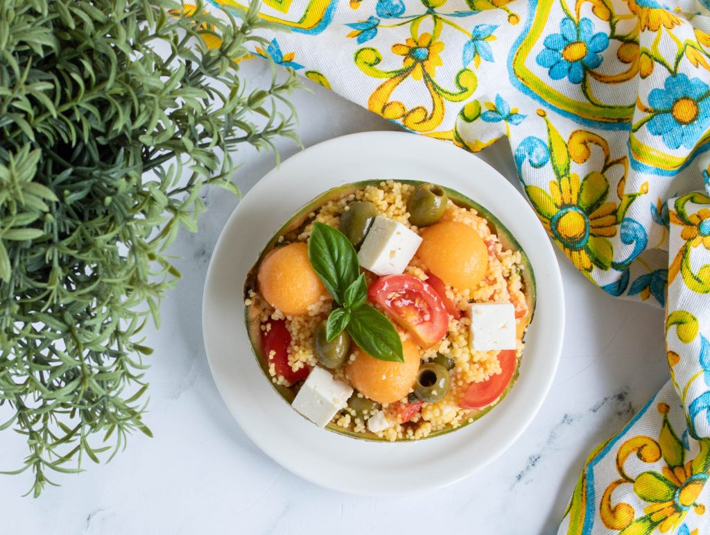 COUSCOUS DI MAIS CON MELONE E FETA