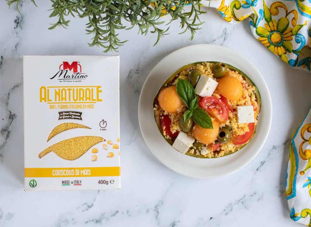 COUSCOUS DI MAIS CON MELONE E FETA